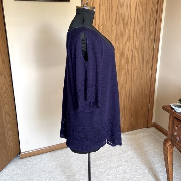 ๐ Westport 1962 Cold Shoulder Short Sleeve Pointelle Sweater Navy Blue Size 3X - Picture 3 of 11
